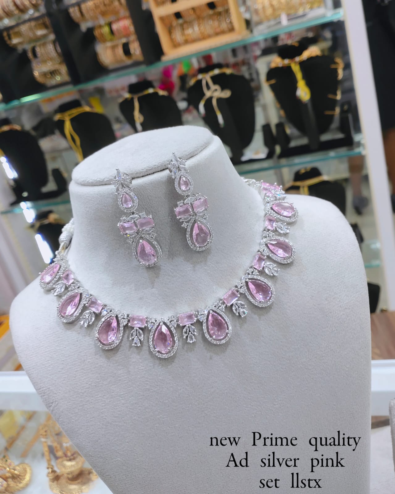 ORIGINAL AD NECKLACE WITH EARRING AD935BABYPINK