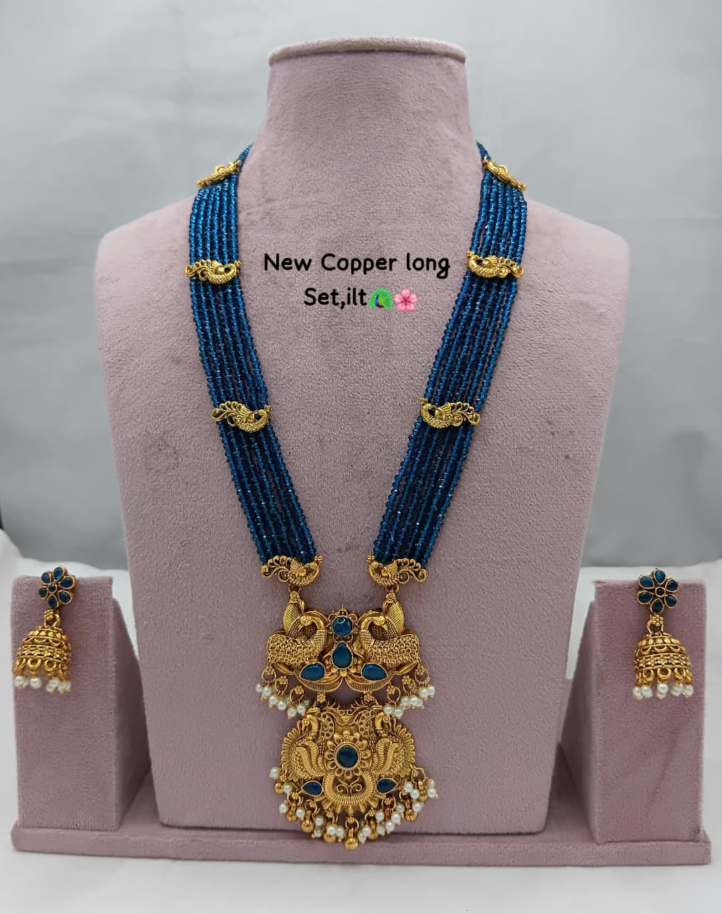 Traditional Design Temple Jewellery Set With Matching Earrings TM471BLUE