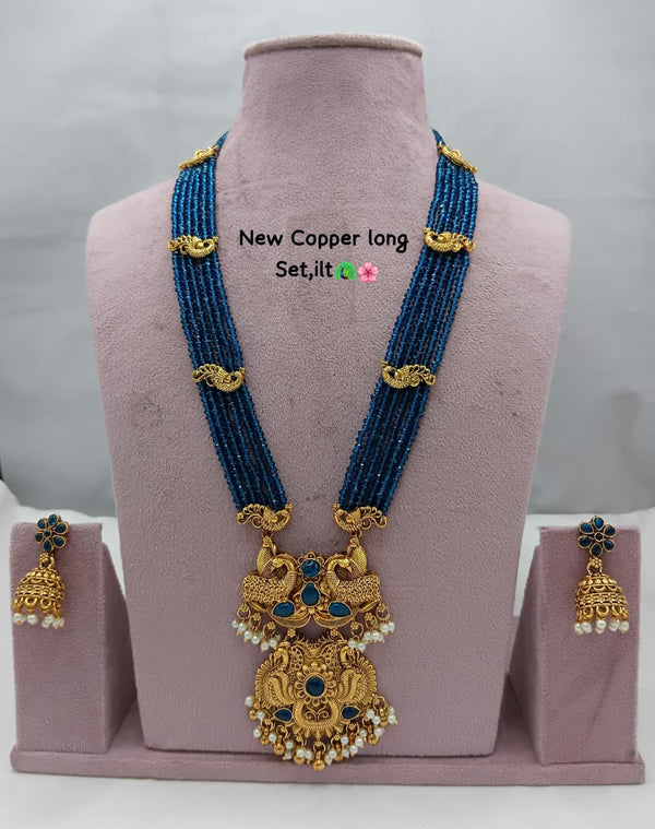 Traditional Design Temple Jewellery Set With Matching Earrings TM471BLUE