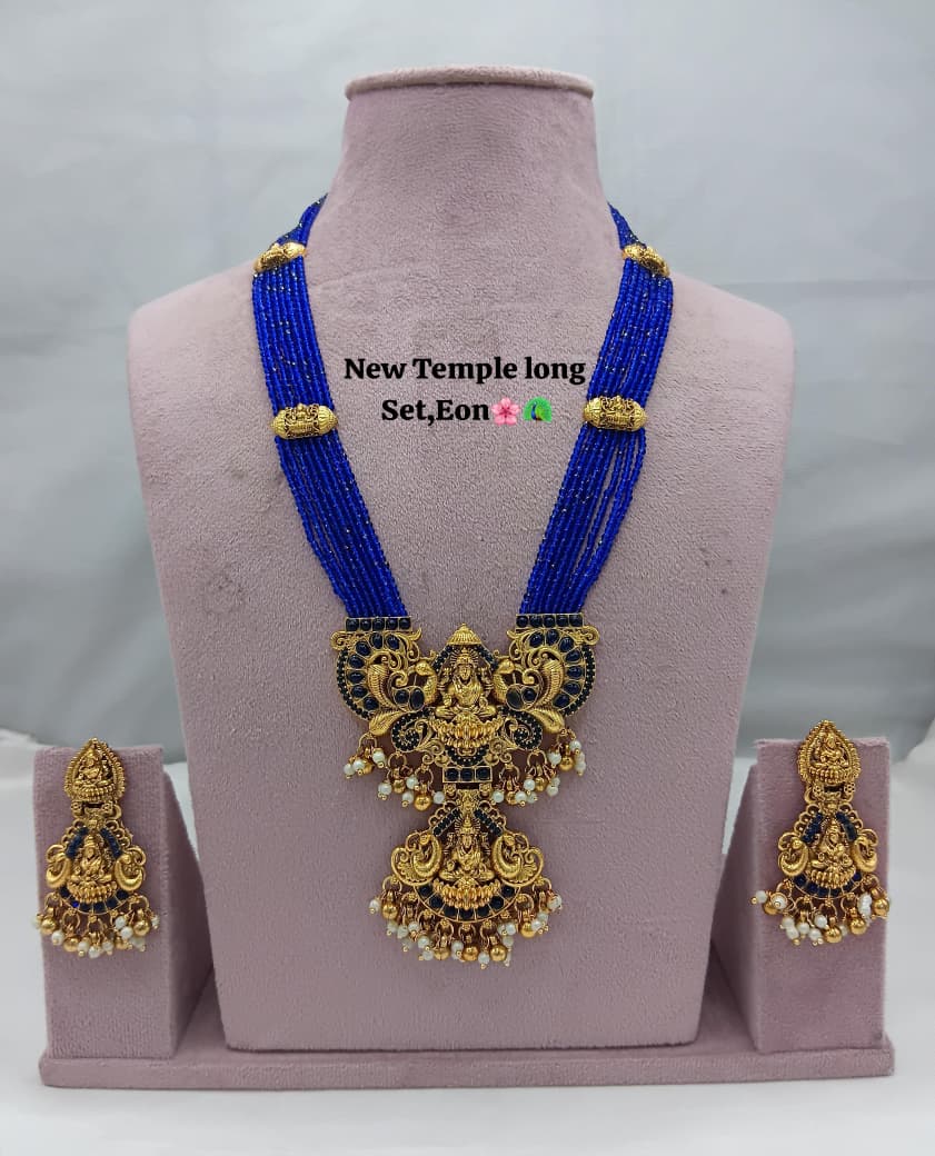 Traditional Design Temple Jewellery Set With Matching Earrings TM474BLUE