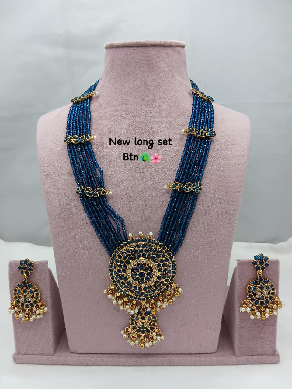 Traditional Design Temple Jewellery Set With Matching Earrings TM472BLUE