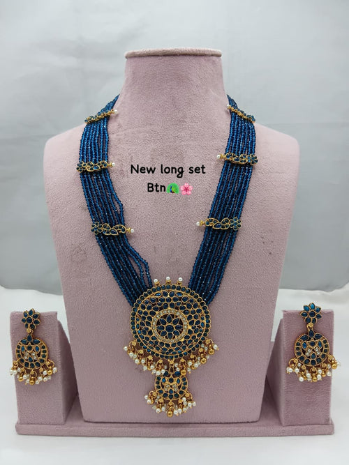 Traditional Design Temple Jewellery Set With Matching Earrings TM472BLUE