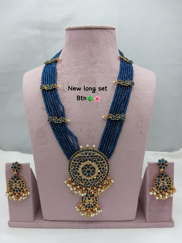 Traditional Design Temple Jewellery Set With Matching Earrings TM472BLUE