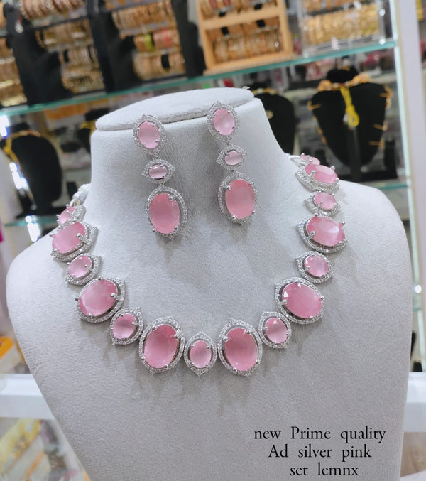 ORIGINAL AD NECKLACE WITH EARRING AD937BABYPINK