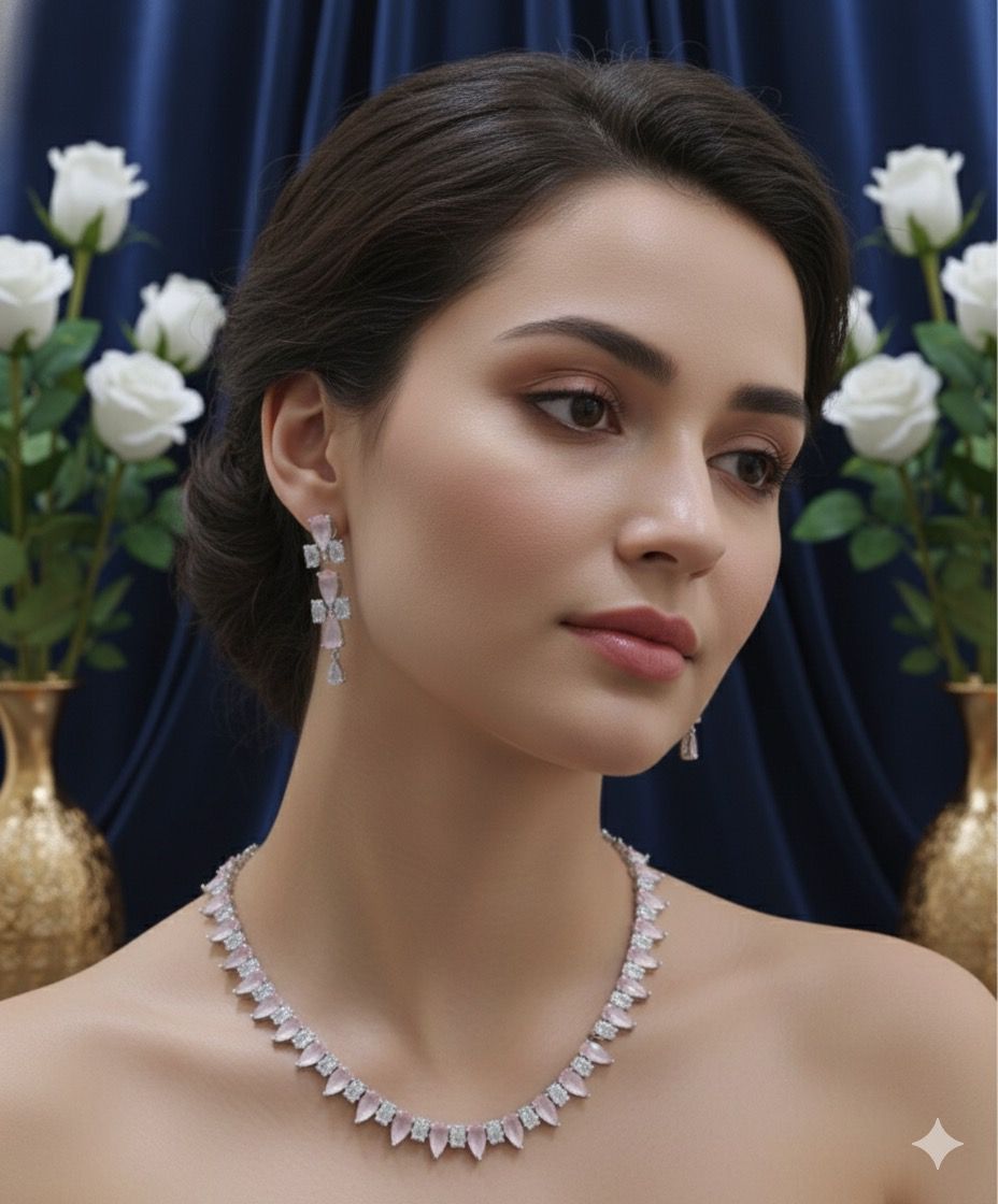 ORIGINAL AD NECKLACE WITH EARRINGS AD936BABYPINK
