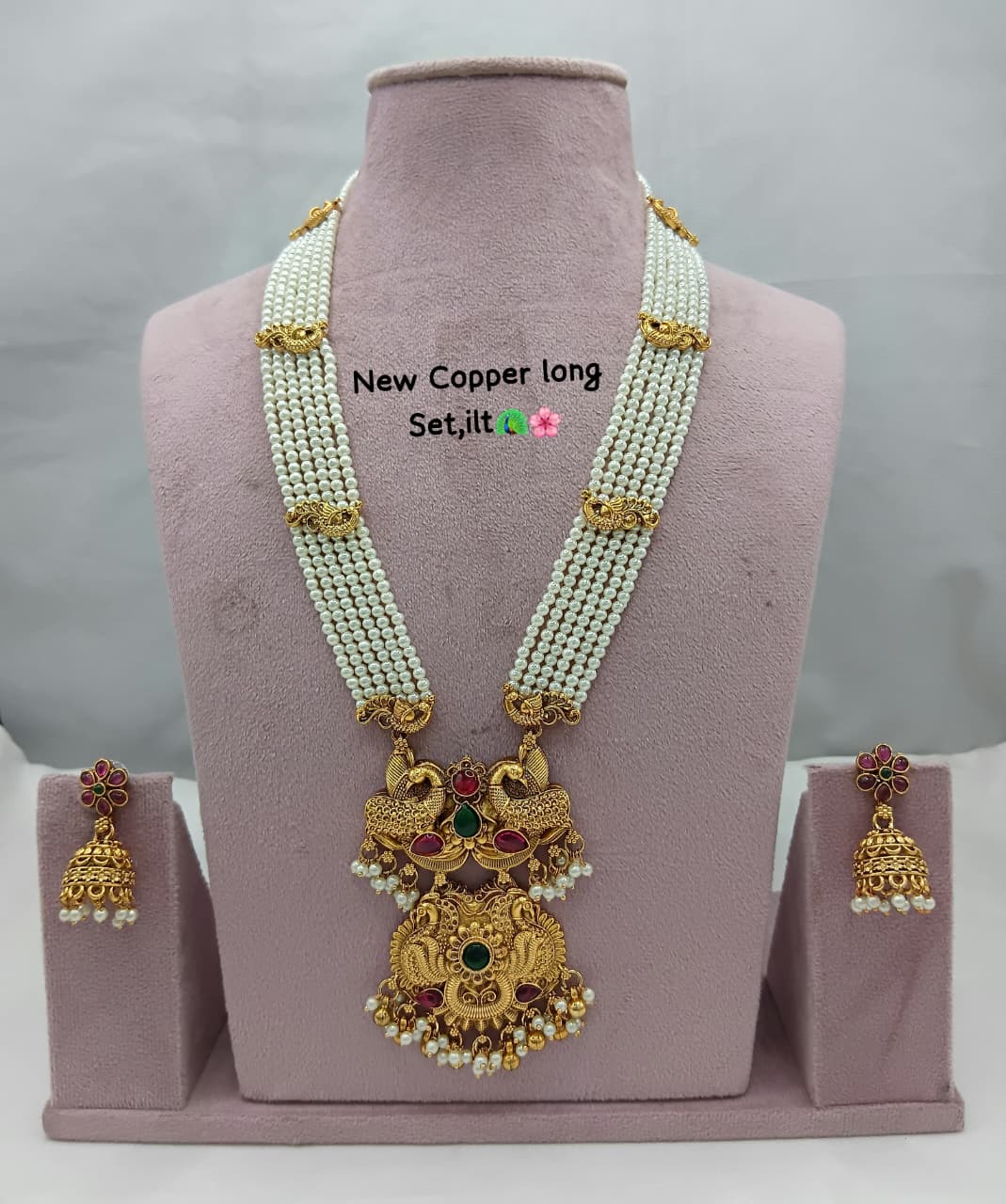 Traditional Design Temple Jewellery Set With Matching Earrings TM471WHITE