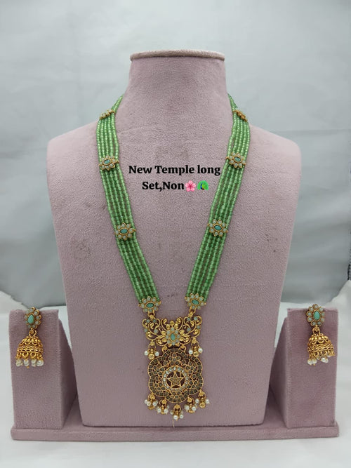 Traditional Design Temple Jewellery Set With Matching Earrings TM473SEAGREEN