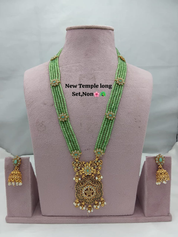 Traditional Design Temple Jewellery Set With Matching Earrings TM473SEAGREEN
