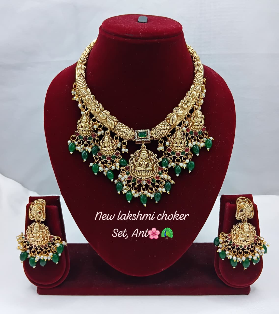 Traditional Long Pearl Beaded Jewellery Set with Matching Earrings TM481GREEN