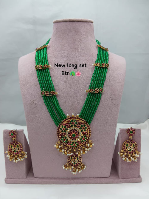 Traditional Design Temple Jewellery Set With Matching Earrings TM472GREEN