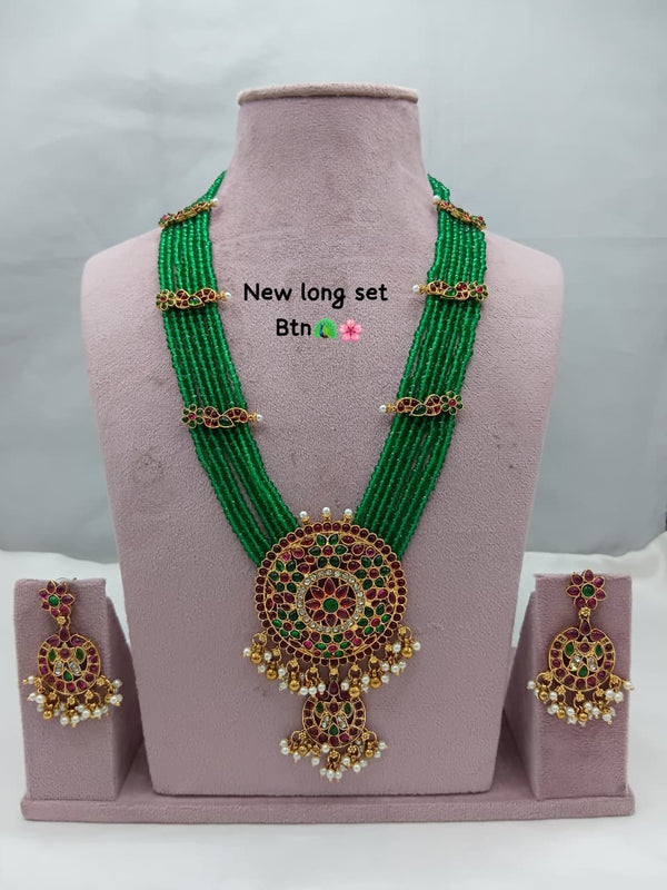 Traditional Design Temple Jewellery Set With Matching Earrings TM472GREEN