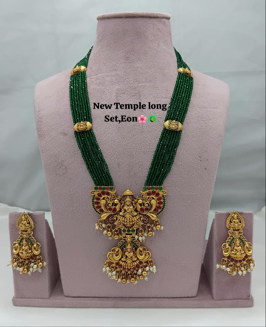 Traditional Design Temple Jewellery Set With Matching Earrings TM474GREEN