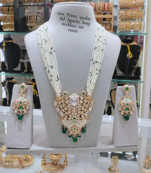 Traditional Long Pearl Beaded Jewellery Set with Matching Earrings CK1563GREEN