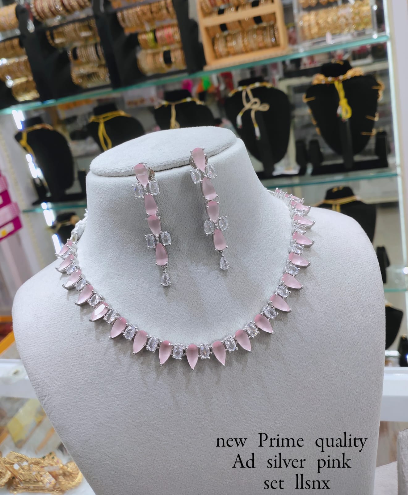 ORIGINAL AD NECKLACE WITH EARRINGS AD936BABYPINK