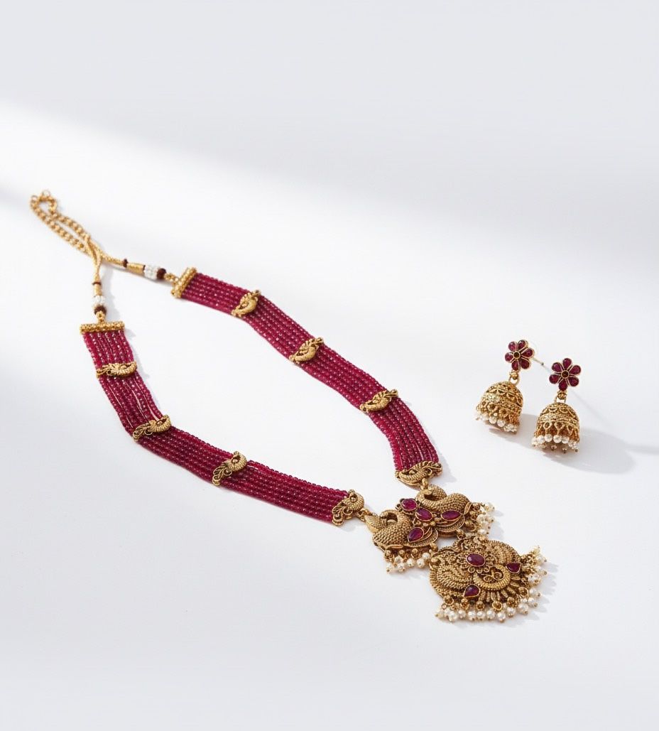 Traditional Design Temple Jewellery Set With Matching Earrings TM471RANI
