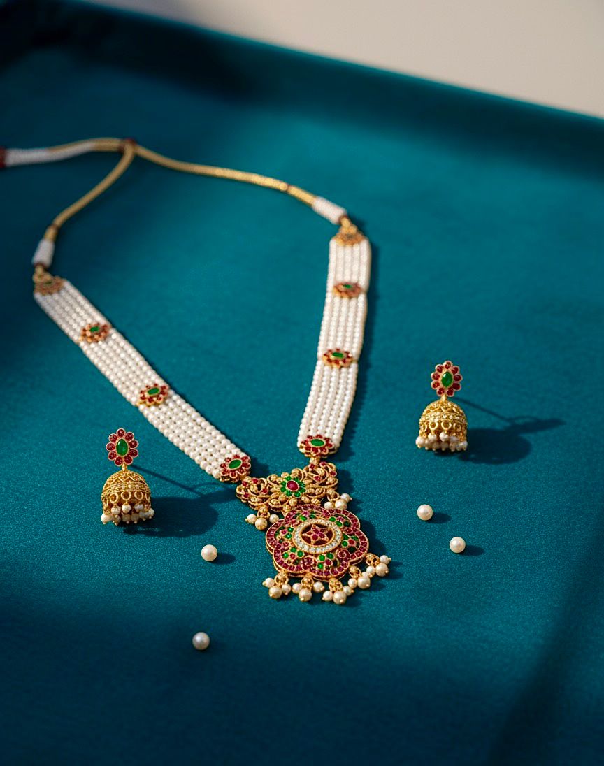 Traditional Design Temple Jewellery Set With Matching Earrings TM-473M.G