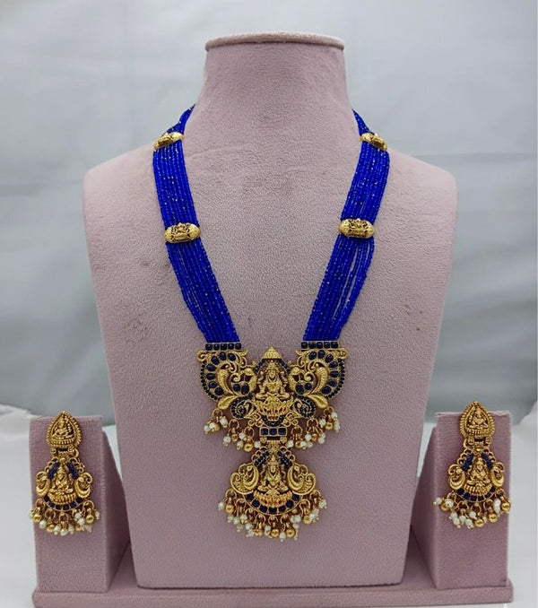 Traditional Design Temple Jewellery Set With Matching Earrings TM474BLUE