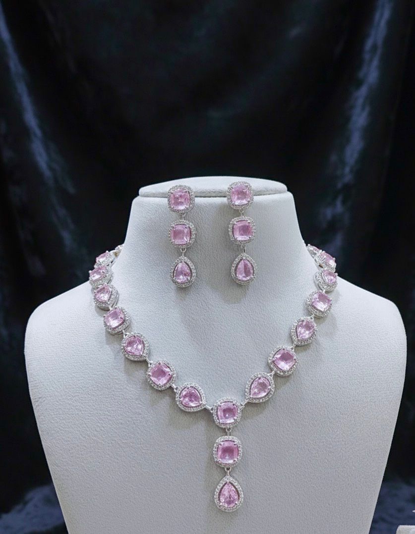 ORIGINAL AD NECKLACE WITH EARRINGS AD938BABYPINK
