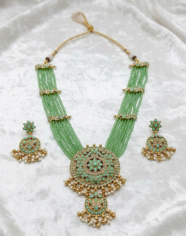 Traditional Design Temple Jewellery Set With Matching Earrings TM472SEAGREEN