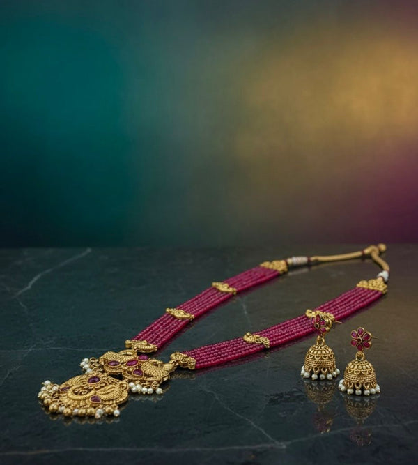 Traditional Design Temple Jewellery Set With Matching Earrings TM471RANI