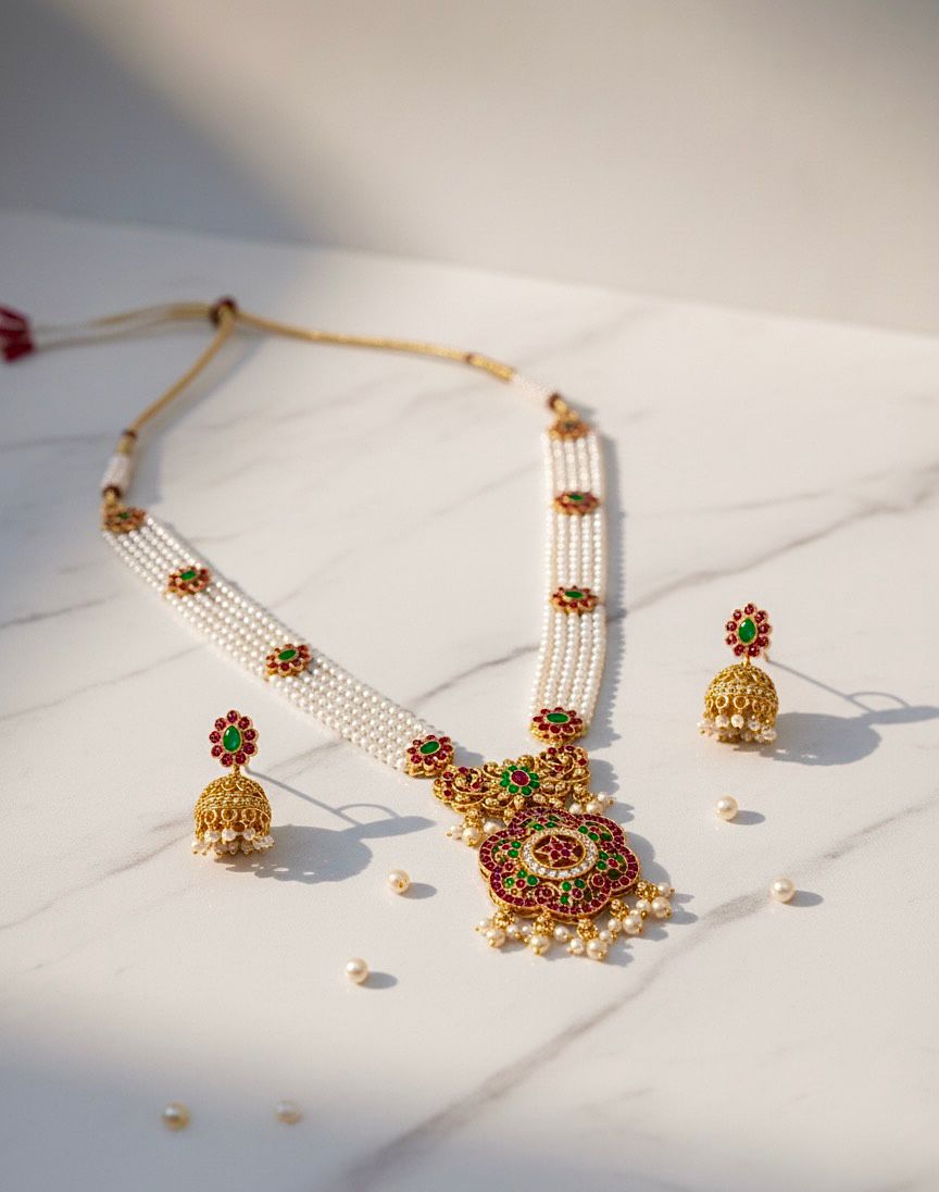Traditional Design Temple Jewellery Set With Matching Earrings TM-473M.G