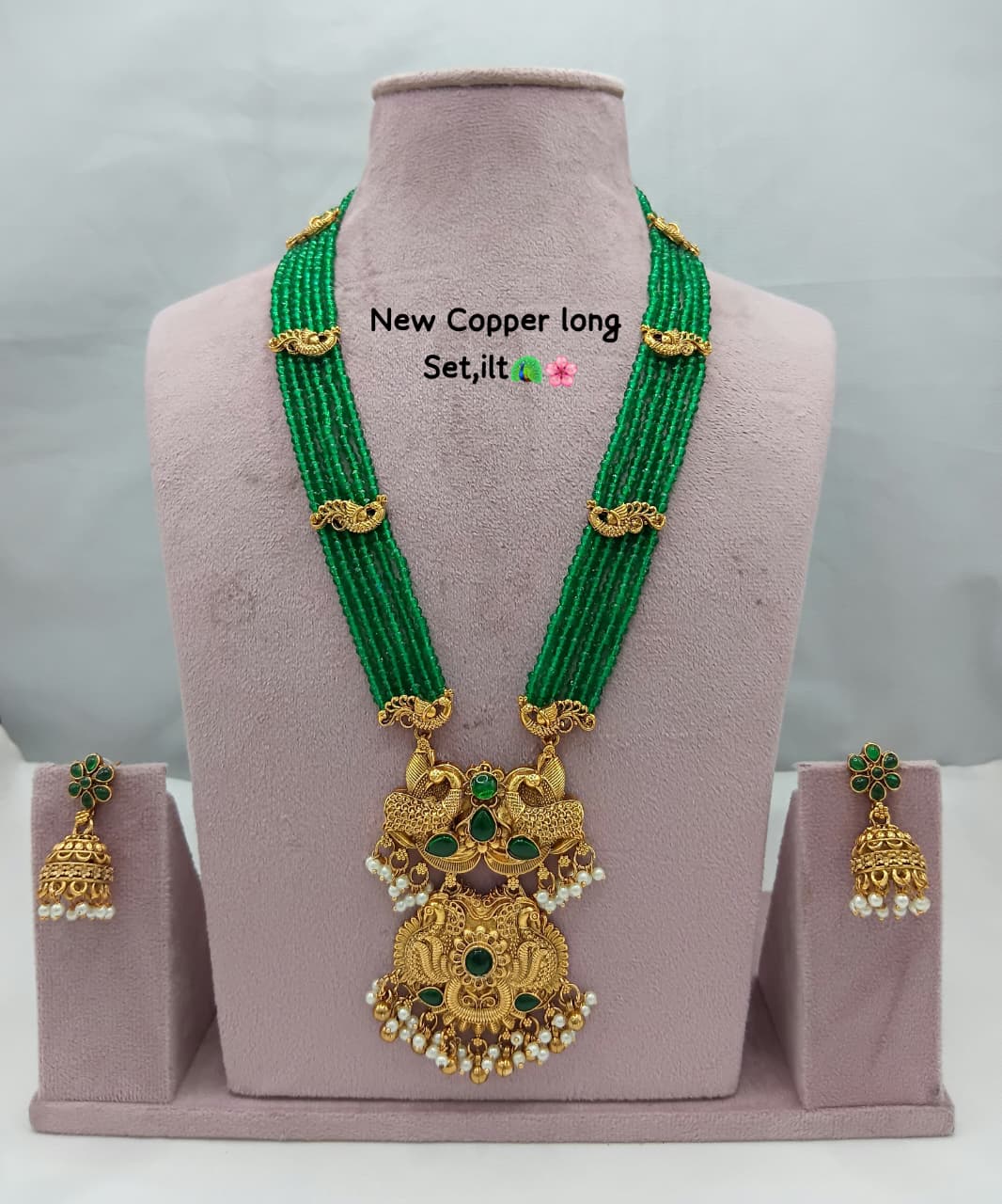Traditional Design Temple Jewellery Set With Matching Earrings TM471GREEN