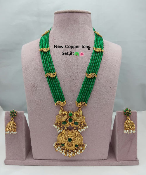 Traditional Design Temple Jewellery Set With Matching Earrings TM471GREEN