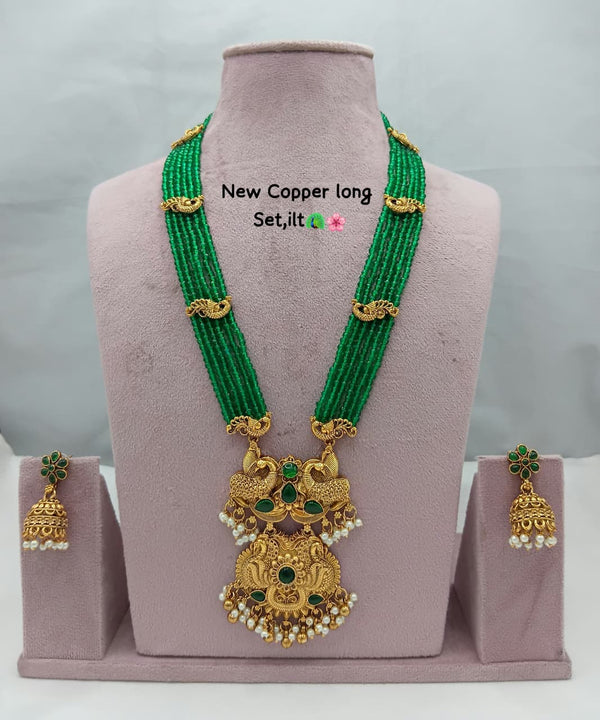 Traditional Design Temple Jewellery Set With Matching Earrings TM471GREEN