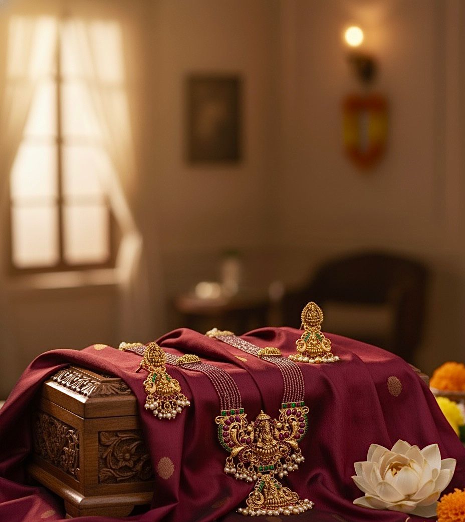 Traditional Design Temple Jewellery Set With Matching Earrings TM474RANI