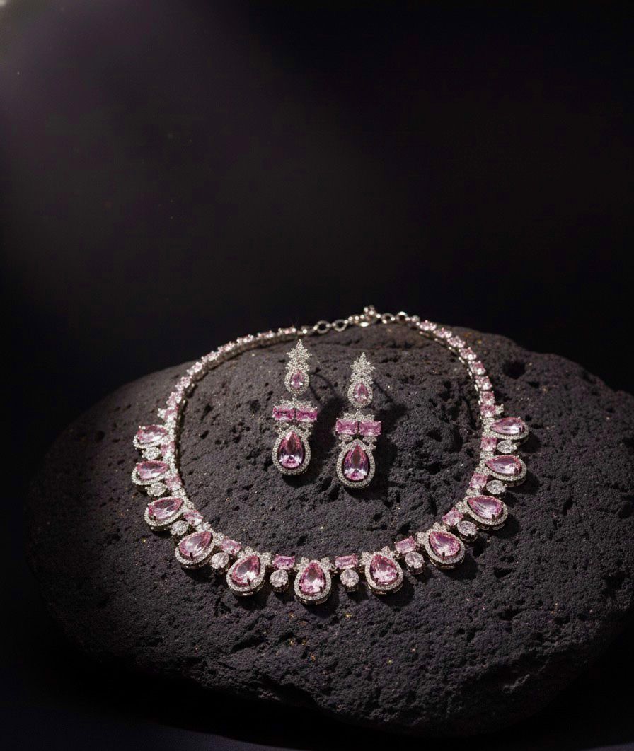 ORIGINAL AD NECKLACE WITH EARRING AD935BABYPINK