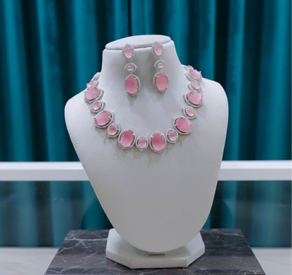ORIGINAL AD NECKLACE WITH EARRING AD937BABYPINK