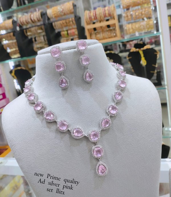 ORIGINAL AD NECKLACE WITH EARRINGS AD938BABYPINK