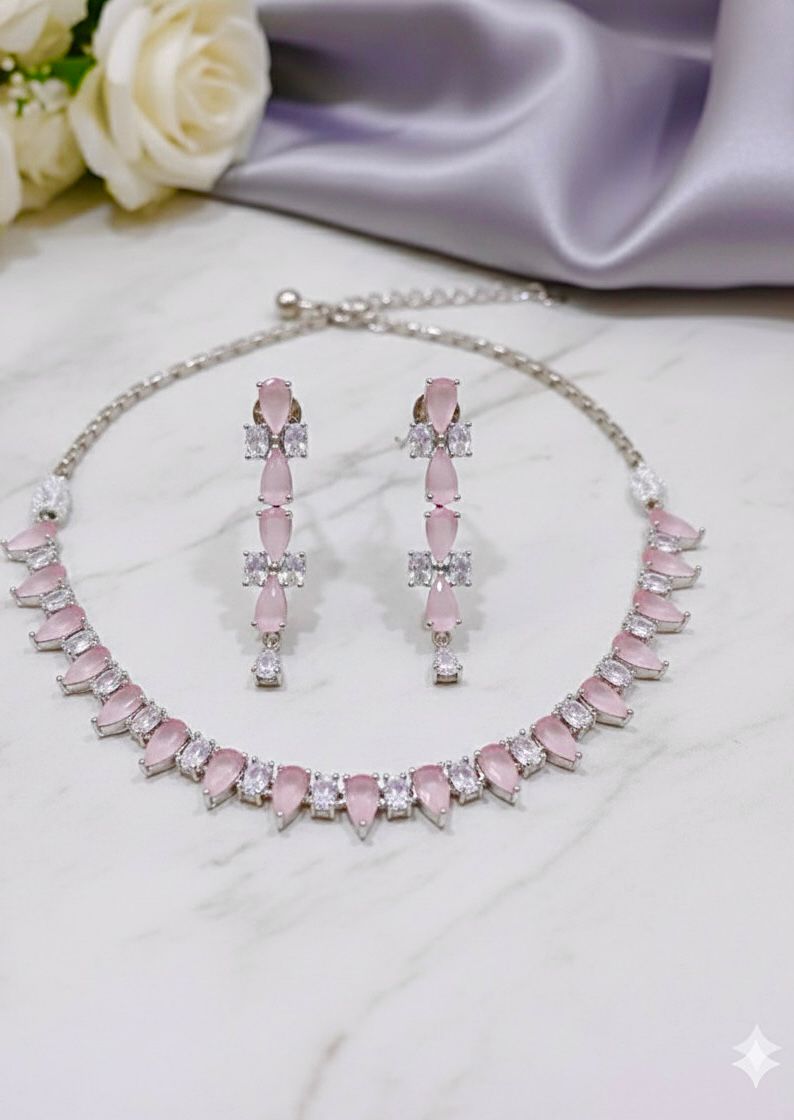 ORIGINAL AD NECKLACE WITH EARRINGS AD936BABYPINK
