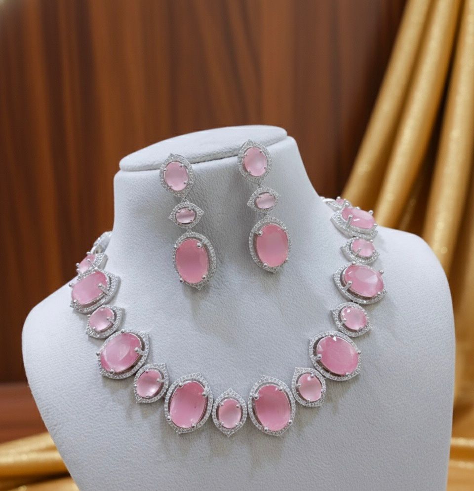 ORIGINAL AD NECKLACE WITH EARRING AD937BABYPINK
