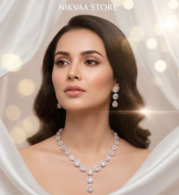 ORIGINAL AD NECKLACE WITH EARRINGS AD938BABYPINK