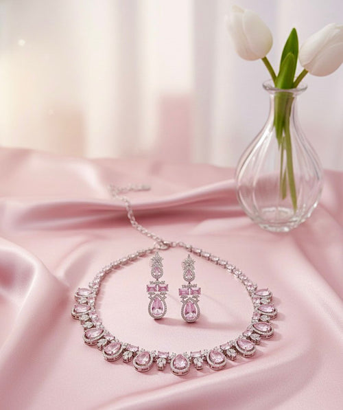 ORIGINAL AD NECKLACE WITH EARRING AD935BABYPINK