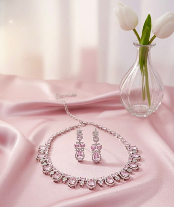 ORIGINAL AD NECKLACE WITH EARRING AD935BABYPINK