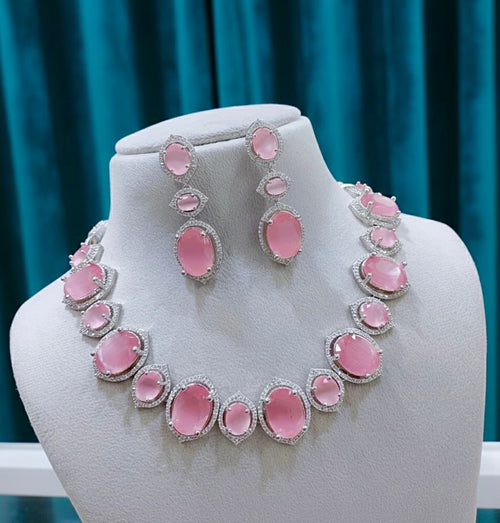 ORIGINAL AD NECKLACE WITH EARRING AD937BABYPINK