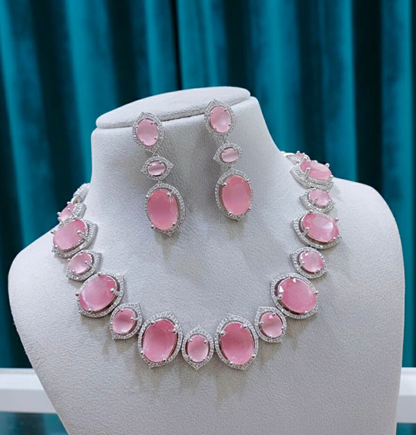 ORIGINAL AD NECKLACE WITH EARRING AD937BABYPINK