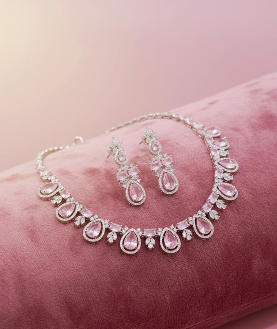 ORIGINAL AD NECKLACE WITH EARRING AD935BABYPINK