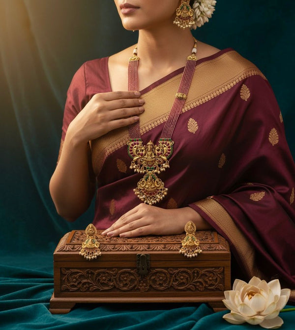 Traditional Design Temple Jewellery Set With Matching Earrings TM474RANI