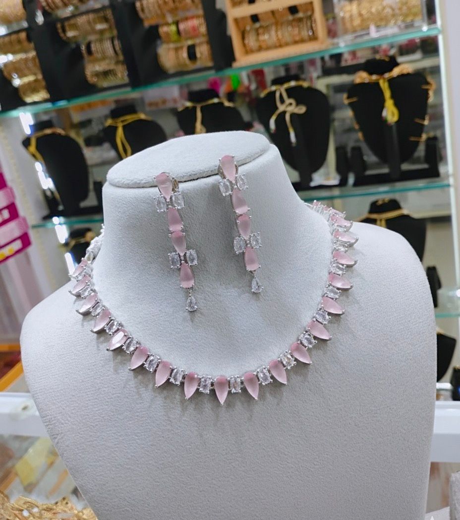 ORIGINAL AD NECKLACE WITH EARRINGS AD936BABYPINK