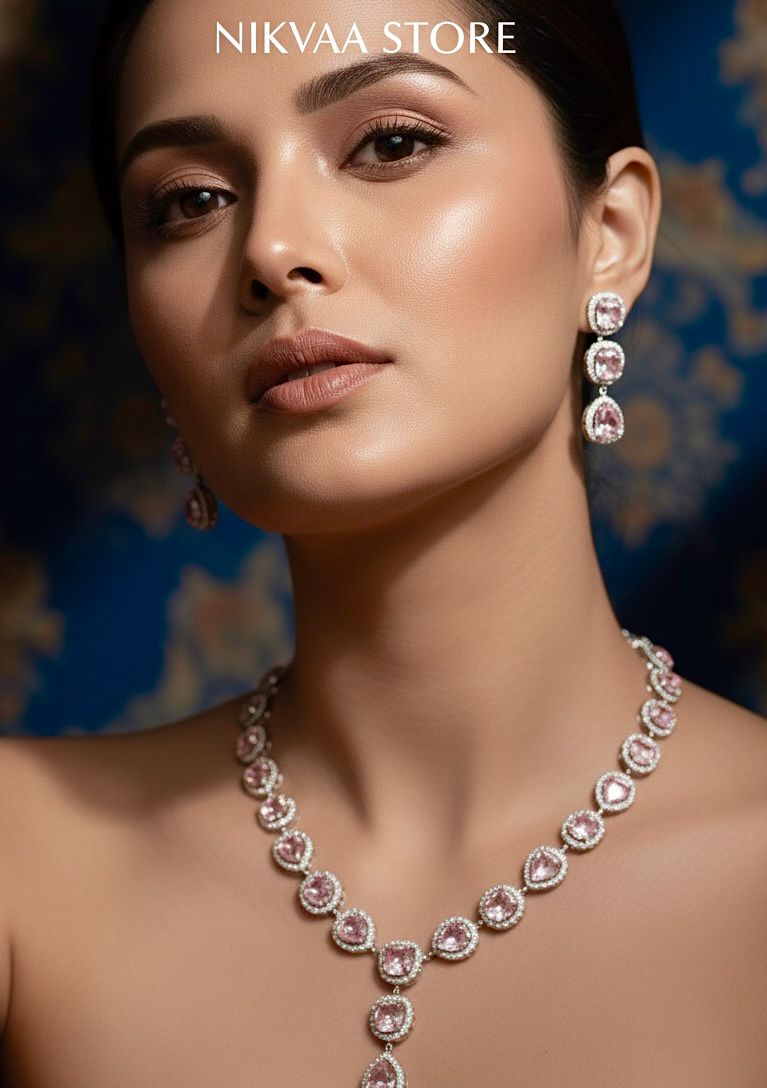 ORIGINAL AD NECKLACE WITH EARRINGS AD938BABYPINK