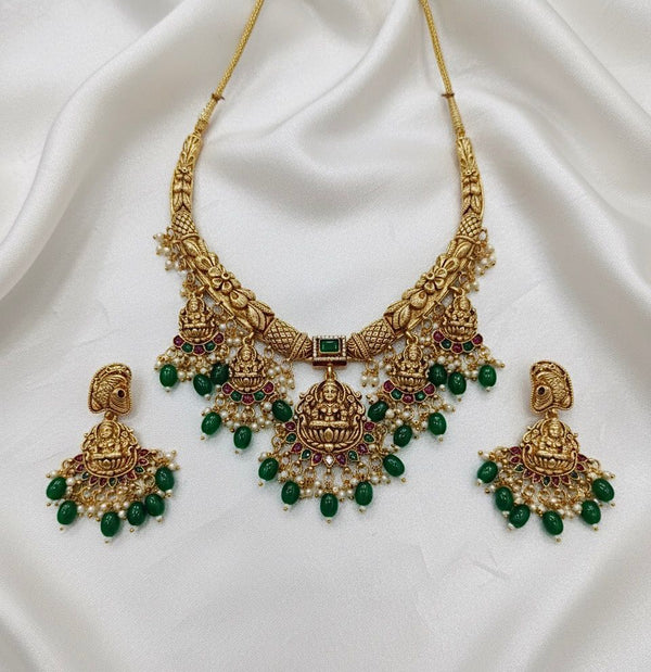 Traditional Long Pearl Beaded Jewellery Set with Matching Earrings TM481GREEN