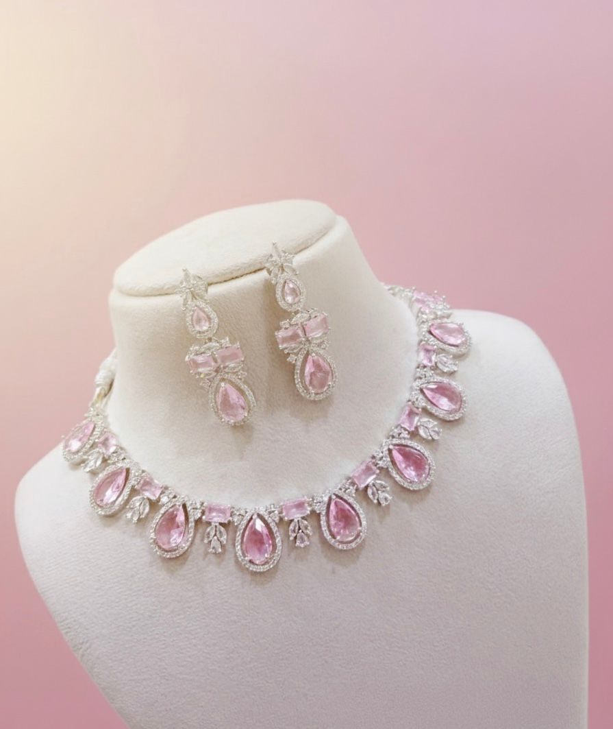 ORIGINAL AD NECKLACE WITH EARRING AD935BABYPINK