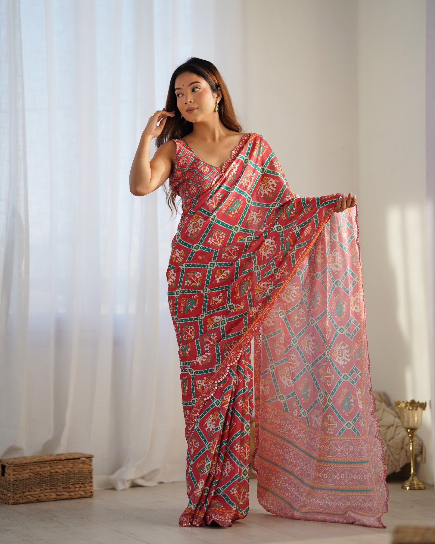 Heavy Chinnon Saree With Unstitched Blouse DVS-09