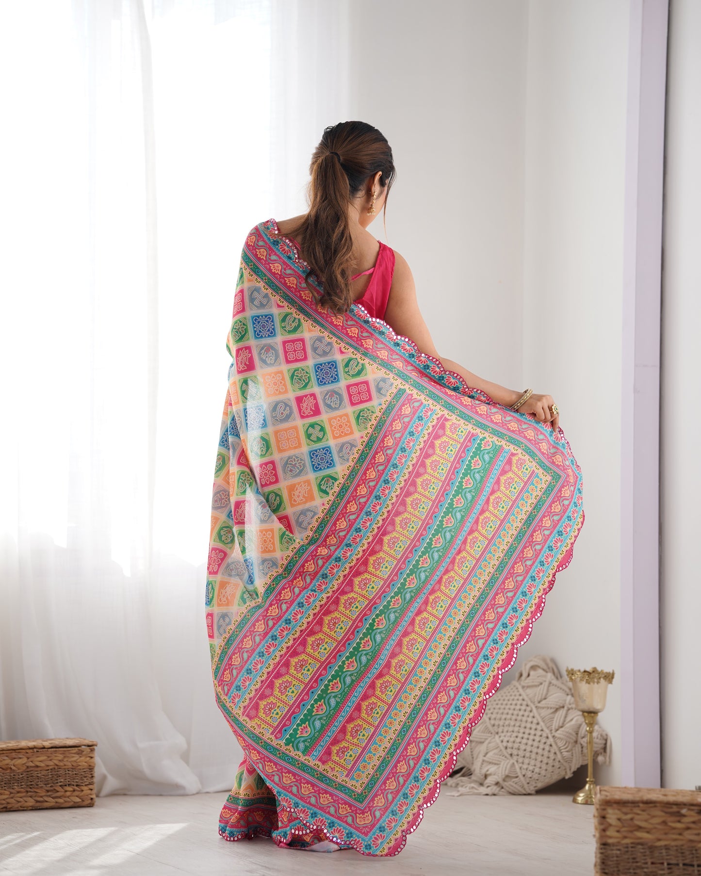 Heavy Chinnon Saree With Unstitched Blouse DVS-20