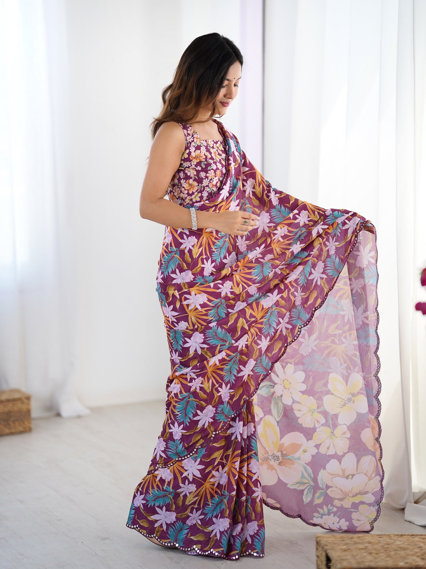 Heavy Chinnon Saree With Unstitched Blouse DVS-26