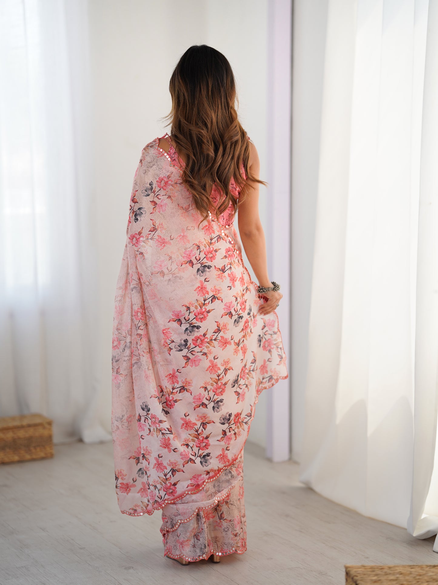 Heavy Chinnon Saree With Unstitched Blouse DVS-29