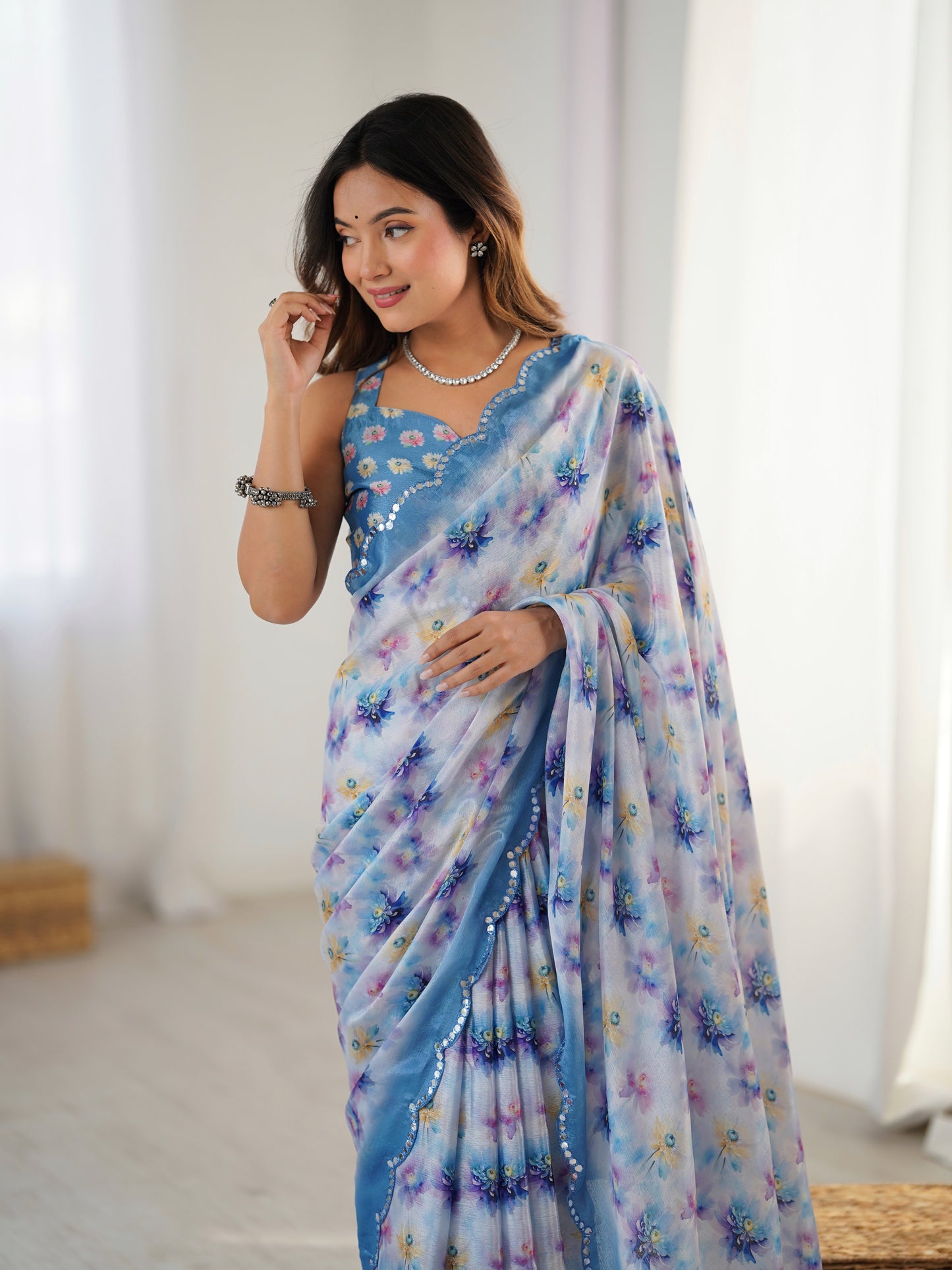 Heavy Chinnon Saree With Unstitched Blouse DVS-37